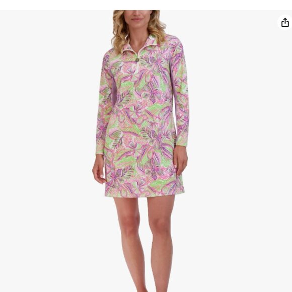 Stella Parker Golf Collection Long Sleeve Floral Pattern Dress - XL - Lilac - Picture 1 of 11
